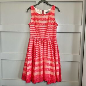 Danny & Nicole Dress Womens Size 6 Coral Lace Striped Sleeveless A Line